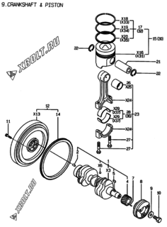  Двигатель Yanmar 3TNE84T-EMP, узел -  Коленвал и поршень 