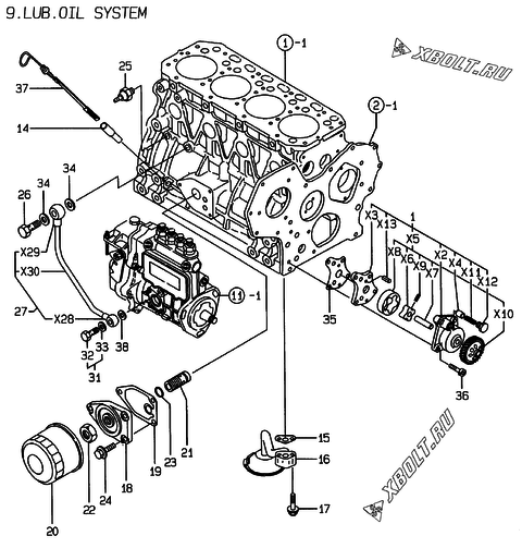  Система смазки двигателя Yanmar 4TNE84-EAD