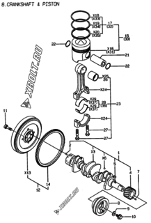  Двигатель Yanmar 4TNE88-EAD, узел -  Коленвал и поршень 