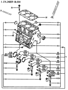  Двигатель Yanmar 3TNE82A-EAF, узел -  Блок цилиндров 