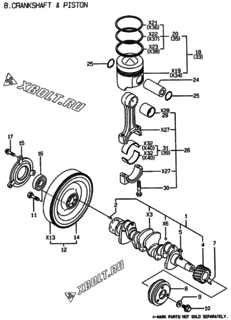  Двигатель Yanmar 4TNE84-EAF, узел -  Коленвал и поршень 
