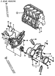  Двигатель Yanmar 4TNE94-SFW, узел -  Корпус редуктора 