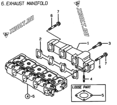  Двигатель Yanmar 4TNE94-SFW, узел -  Выпускной коллектор 