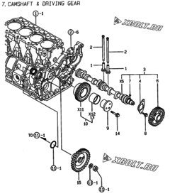  Двигатель Yanmar 4TNE94-SFW, узел -  Распредвал и приводная шестерня 
