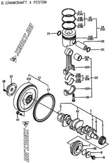 Двигатель Yanmar 4TNE94-SFW, узел -  Коленвал и поршень 