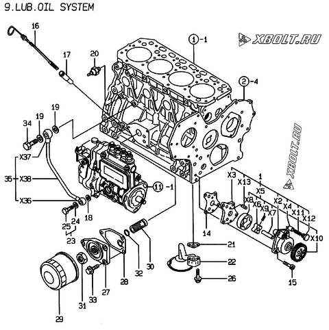 Система смазки двигателя Yanmar 4TNE88-EHP