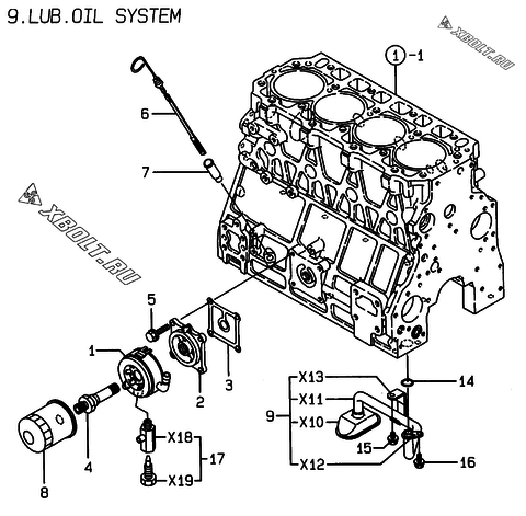  Система смазки двигателя Yanmar 4TNE106-AMM