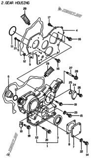  Двигатель Yanmar 3TNE82AC-KM, узел -  Корпус редуктора 