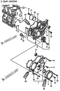  Двигатель Yanmar 4TNE98-AMM, узел -  Корпус редуктора 