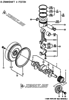  Двигатель Yanmar 4TNE88-EBE2, узел -  Коленвал и поршень 