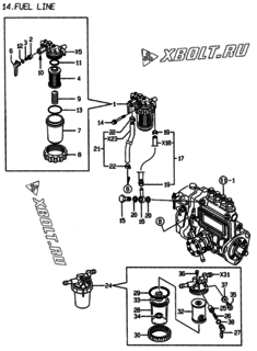  Двигатель Yanmar 4TNE88-EBE2, узел -  Топливопровод 