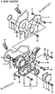 Двигатель Yanmar 4TNE88-EPD, узел -  Корпус редуктора 