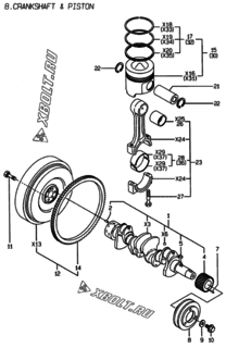  Двигатель Yanmar 4TNE88-EPD, узел -  Коленвал и поршень 