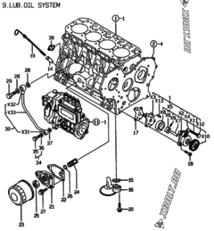  Двигатель Yanmar 4TNE88-EPD, узел -  Система смазки 