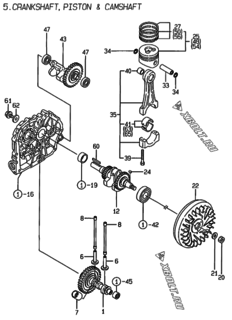 Двигатель Yanmar L70AE-DWKPA, узел -  Коленвал, поршень и распредвал 