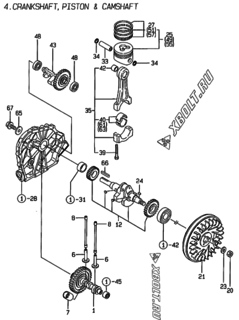  Двигатель Yanmar L48AE-DWKPA, узел -  Коленвал, поршень и распредвал 