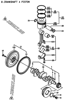  Двигатель Yanmar 4TNE94-DBWK, узел -  Коленвал и поршень 