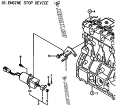  Двигатель Yanmar 4TNE94-WI, узел -  Устройство остановки двигателя 