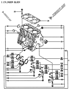  Двигатель Yanmar 3TNE88-EDN, узел -  Блок цилиндров 