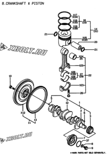  Двигатель Yanmar 4TNE94-PD, узел -  Коленвал и поршень 