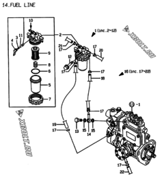  Двигатель Yanmar 3TNE78AC-EAD, узел -  Топливопровод 