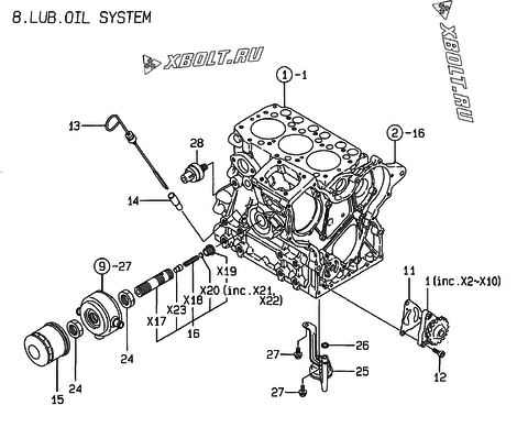  Система смазки двигателя Yanmar 3TNE68-EAC
