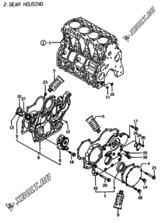  Двигатель Yanmar 4TNE98-WI, узел -  Корпус редуктора 