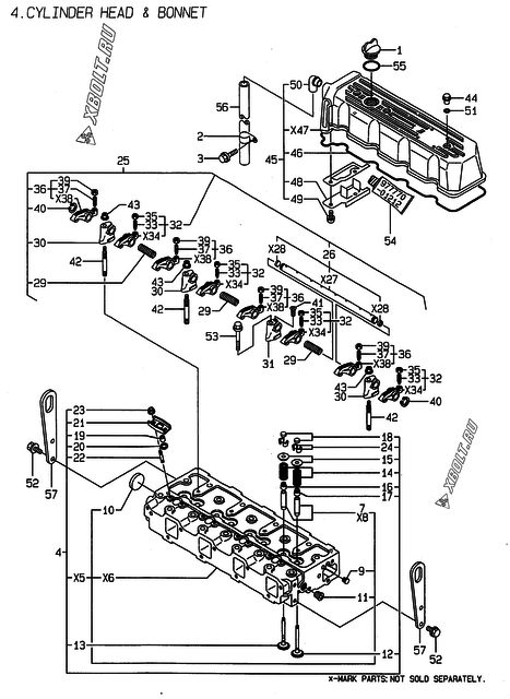  Головка блока цилиндров (ГБЦ) двигателя Yanmar 4TNE98-WI