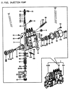  Двигатель Yanmar 4TNE98-WI, узел -  Топливный насос высокого давления (ТНВД) 