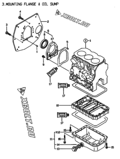  Двигатель Yanmar 3TNE74C-EMG, узел -  Крепежный фланец и масляный картер 