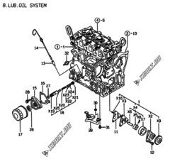 Двигатель Yanmar 3TNE74-MG, узел -  Система смазки 