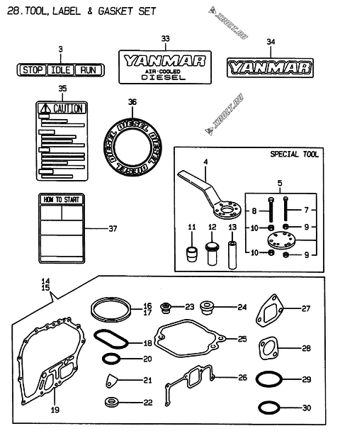  Инструменты, шильды и комплект прокладок двигателя Yanmar L100AEDGMOYC