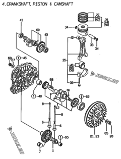  Двигатель Yanmar L40AE-DVRW, узел -  Коленвал, поршень и распредвал 
