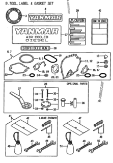  Двигатель Yanmar L40AE-DVRWYC, узел -  Инструменты, шильды и комплект прокладок 