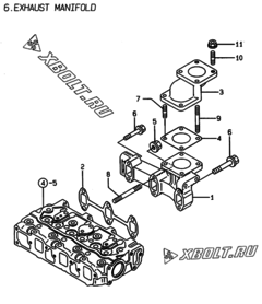  Двигатель Yanmar 3TNE74-AK, узел -  Выпускной коллектор 
