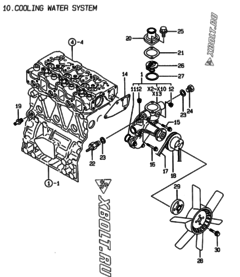  Двигатель Yanmar 3TNE78A-AK, узел -  Система водяного охлаждения 