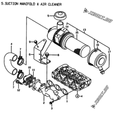  Двигатель Yanmar 3TNE84-AK, узел -  Впускной коллектор и воздушный фильтр 