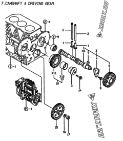 Двигатель Yanmar 3TNE84-AK, узел -  Распредвал и приводная шестерня 