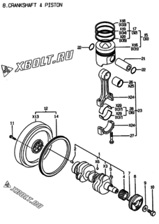  Двигатель Yanmar 3TNE84-AK, узел -  Коленвал и поршень 