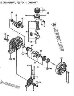  Двигатель Yanmar L70EE-DWKPA, узел -  Коленвал, поршень и распредвал 