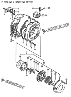  Двигатель Yanmar L70EE-DWKPA, узел -  Пусковое устройство 