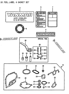  Двигатель Yanmar L70EE-DWKPA, узел -  Инструменты, шильды и комплект прокладок 