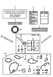  Двигатель Yanmar L48EE-DWKPA, узел -  Инструменты, шильды и комплект прокладок 
