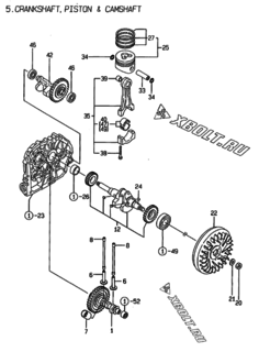  Двигатель Yanmar L70EE-DPMK, узел -  Коленвал, поршень и распредвал 