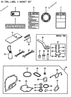  Двигатель Yanmar L70EE-DPMK, узел -  Инструменты, шильды и комплект прокладок 