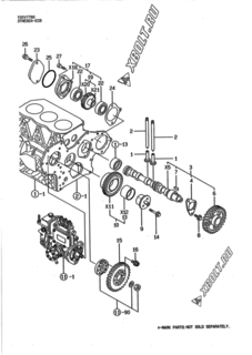 Двигатель Yanmar 3TNE82A-ECB, узел -  Распредвал и приводная шестерня 