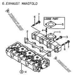  Двигатель Yanmar 4TNE94-DBK, узел -  Выпускной коллектор 