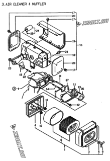  Двигатель Yanmar L100AEDEIFP1, узел -  Воздушный фильтр и глушитель 