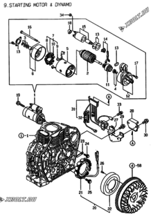  Двигатель Yanmar L100AEDEIFP1, узел -  Стартер и генератор 