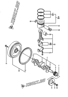  Двигатель Yanmar 4TNE84-EWA, узел -  Коленвал и поршень 